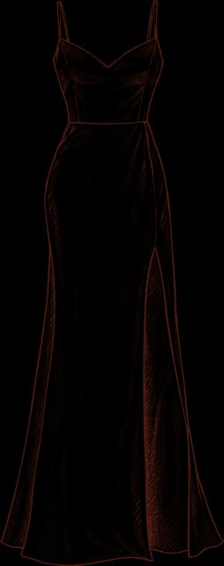 A sketch of a fitted gown with a thigh slit, in sand
