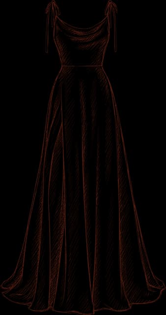 A sketch of a flowing gown with tie straps, in caramel