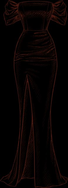 A sketch of an off-the-shoulder gown, in mocha